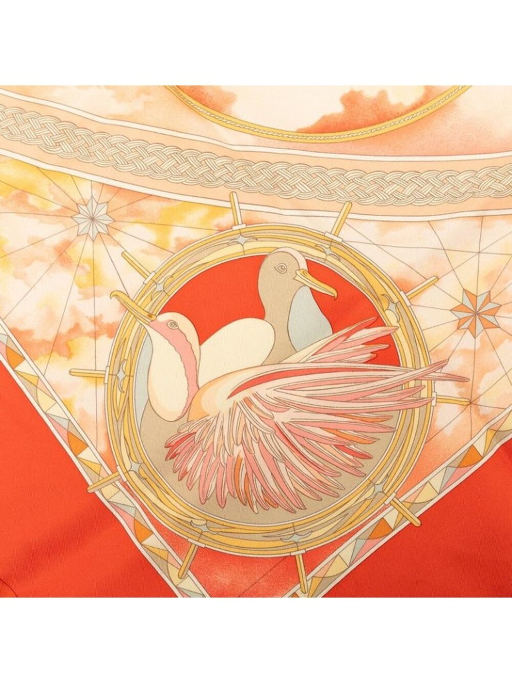 Hermes Carre 90 Magnificent Frigate Fregates Magnifiques Scarf Orange Multicolor - Picture 3 of 8